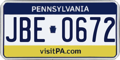 PA license plate JBE0672