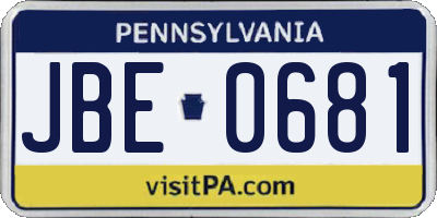 PA license plate JBE0681