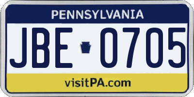 PA license plate JBE0705