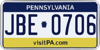 PA license plate JBE0706