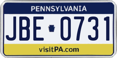 PA license plate JBE0731
