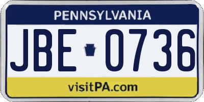 PA license plate JBE0736