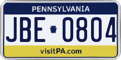 PA license plate JBE0804