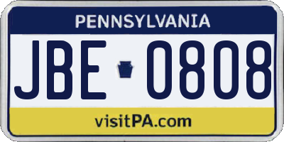 PA license plate JBE0808