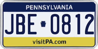 PA license plate JBE0812