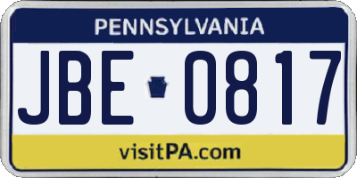 PA license plate JBE0817