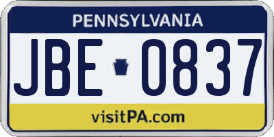 PA license plate JBE0837