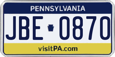 PA license plate JBE0870