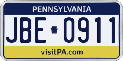 PA license plate JBE0911