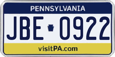 PA license plate JBE0922