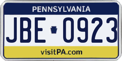 PA license plate JBE0923