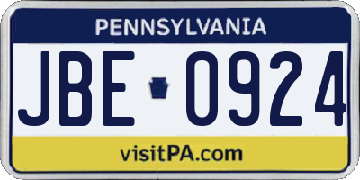 PA license plate JBE0924