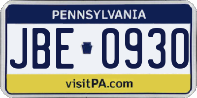 PA license plate JBE0930