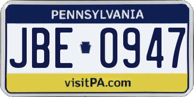 PA license plate JBE0947