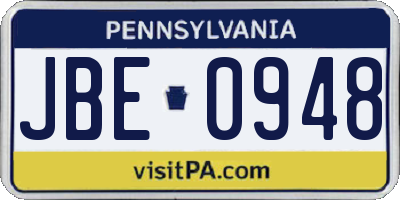 PA license plate JBE0948