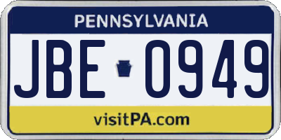 PA license plate JBE0949