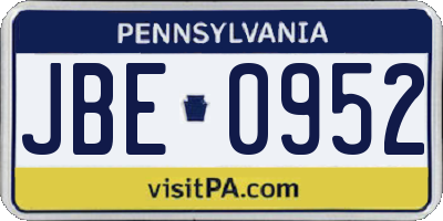 PA license plate JBE0952