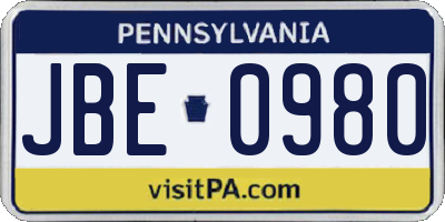 PA license plate JBE0980