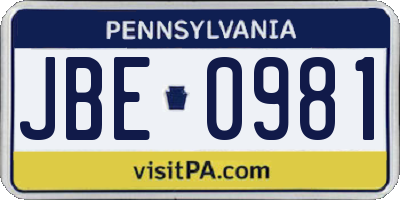 PA license plate JBE0981