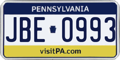 PA license plate JBE0993