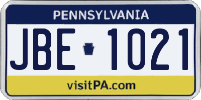 PA license plate JBE1021
