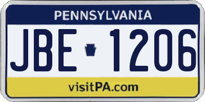PA license plate JBE1206