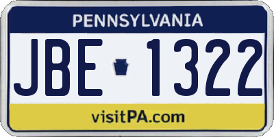 PA license plate JBE1322