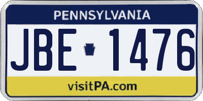 PA license plate JBE1476