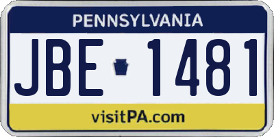 PA license plate JBE1481