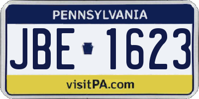 PA license plate JBE1623