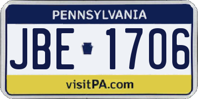 PA license plate JBE1706