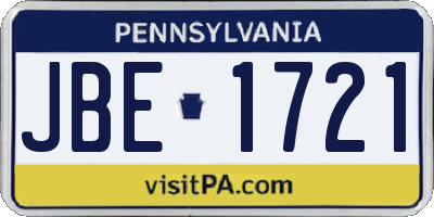 PA license plate JBE1721