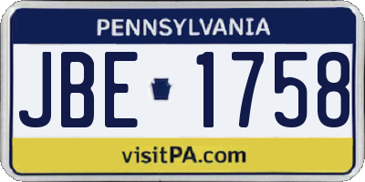 PA license plate JBE1758