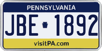 PA license plate JBE1892