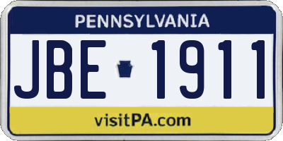 PA license plate JBE1911