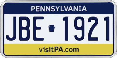 PA license plate JBE1921
