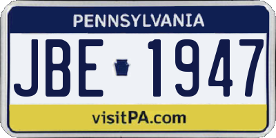 PA license plate JBE1947