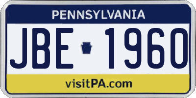PA license plate JBE1960