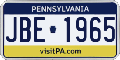 PA license plate JBE1965