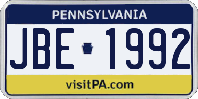 PA license plate JBE1992
