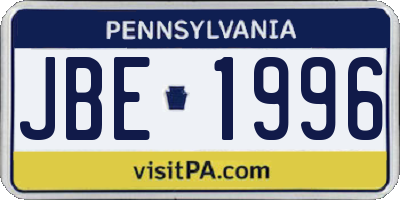 PA license plate JBE1996