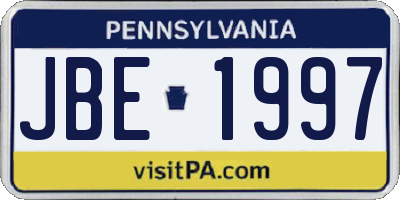 PA license plate JBE1997