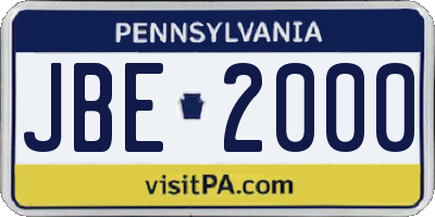 PA license plate JBE2000