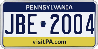 PA license plate JBE2004