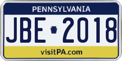 PA license plate JBE2018