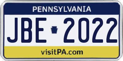 PA license plate JBE2022