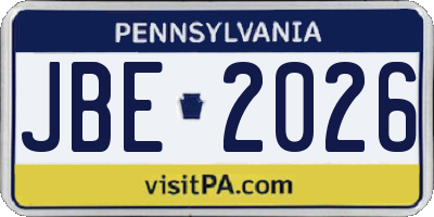 PA license plate JBE2026