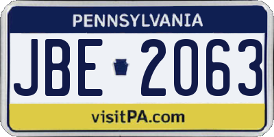 PA license plate JBE2063
