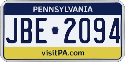 PA license plate JBE2094