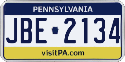 PA license plate JBE2134